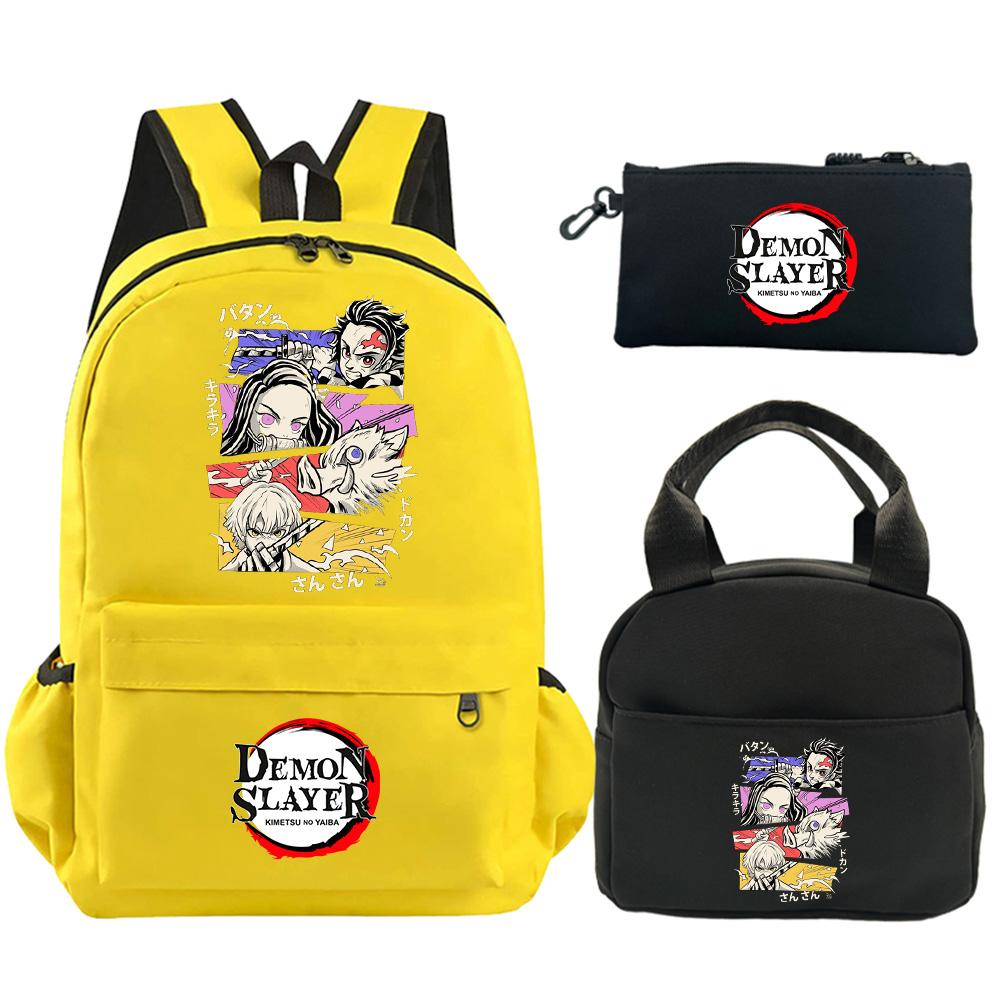 3Pcs/set Anime Demon Slayer Printed Backpack with Shoulder Bag Pencil Bag for Teenager Student Large Capacity Waterproof Schoolbag