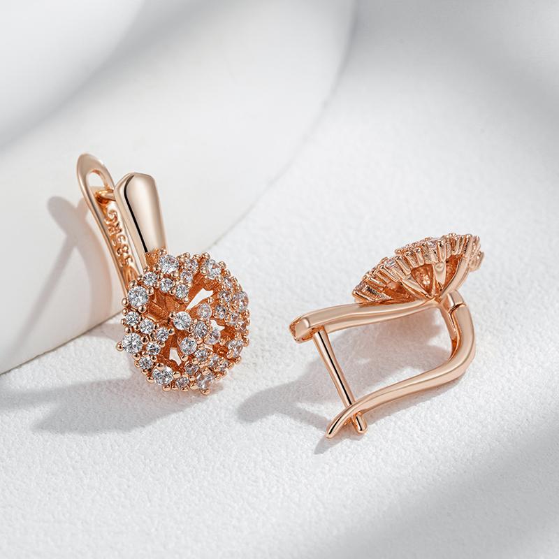 Kienl Jedinečné náušnice s kapkou ve tvaru křišťálového květu pro ženy Barva růžového zlata se třpytivým přírodním zirkonem Denní vintage šperky Dárek