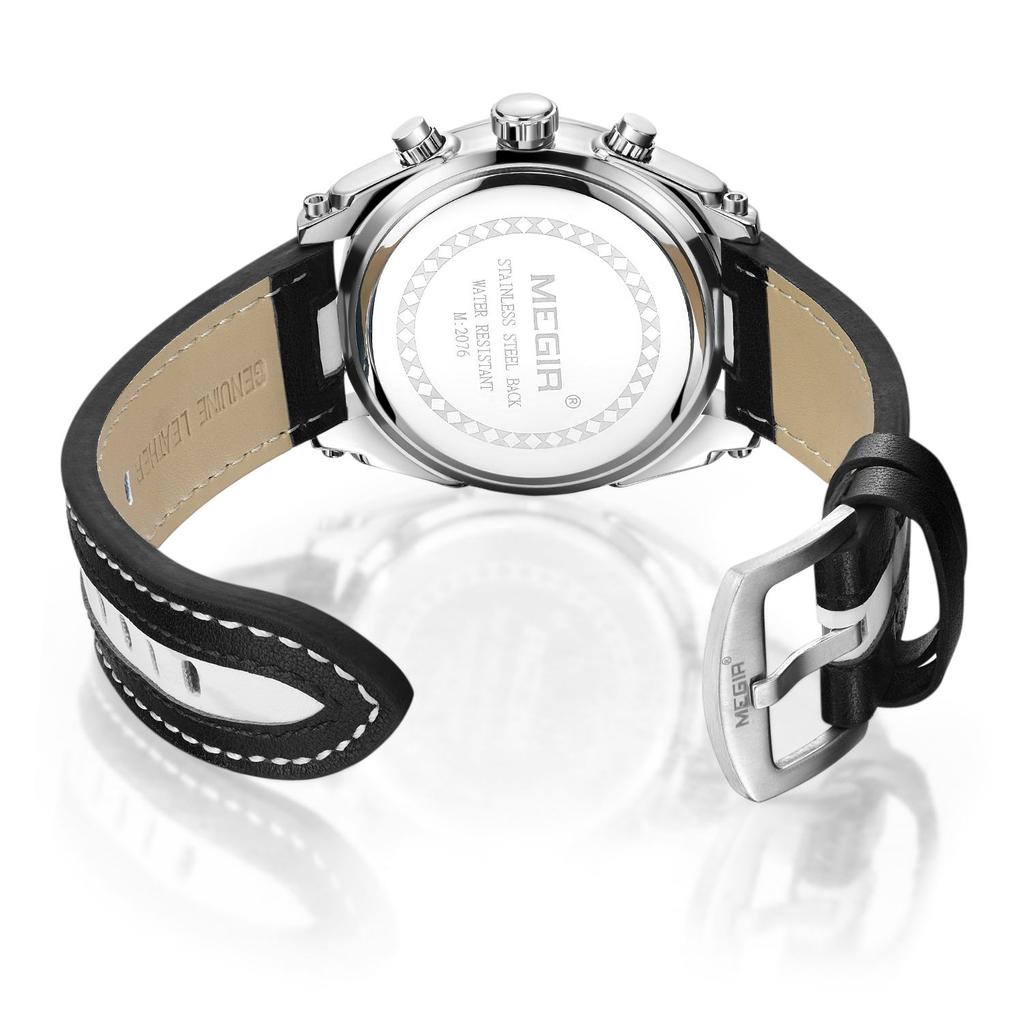Megir Outdoor Sports Quartz Watches Men Top Luxury Brand Chronograph Leather Waterproof Wristwatches
