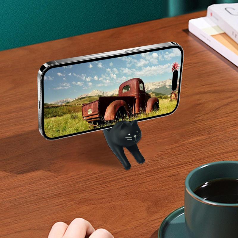 Cartoon Stretching Cat Desktop Stand Black Cat Ornaments Cute Animal Resin Figurine Lazy Phone Stand Resin Crafts Decoration