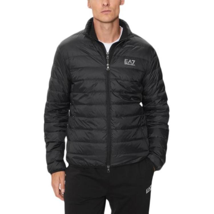 Emporio Armani EA7 Solid Color Logo Zip-Up Long Sleeve Jacket Men Jackets Charcoal 8NPB23-PNGPZ-1200