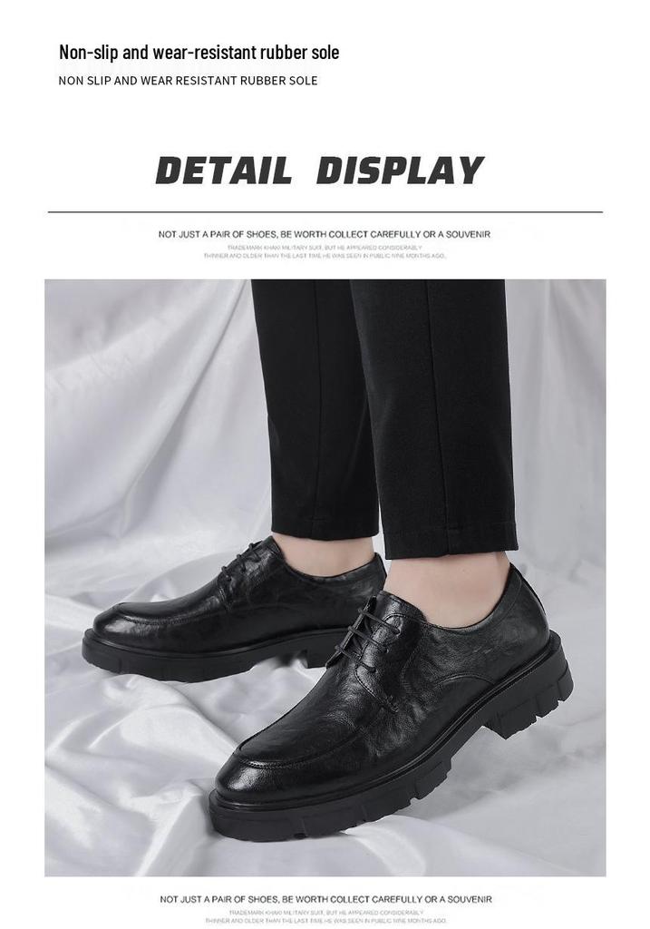 Men's Casual Leather Shoes with 10CM Height Boost, Thick Soles, and Textured Finish.