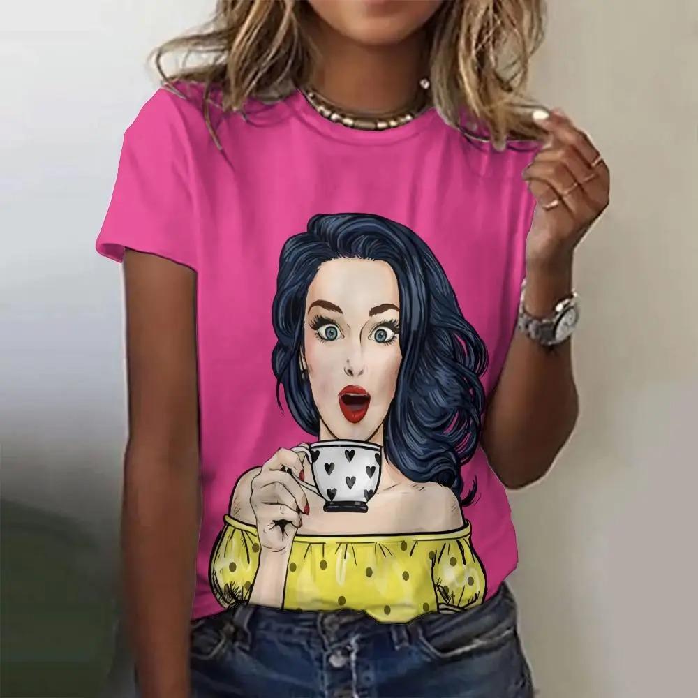 

Женская мода 3D принтованная футболка с круглым вырезом и коротким рукавом, большая уличная одежда, европейский и американский стили, персонаж мультфильма 6XL