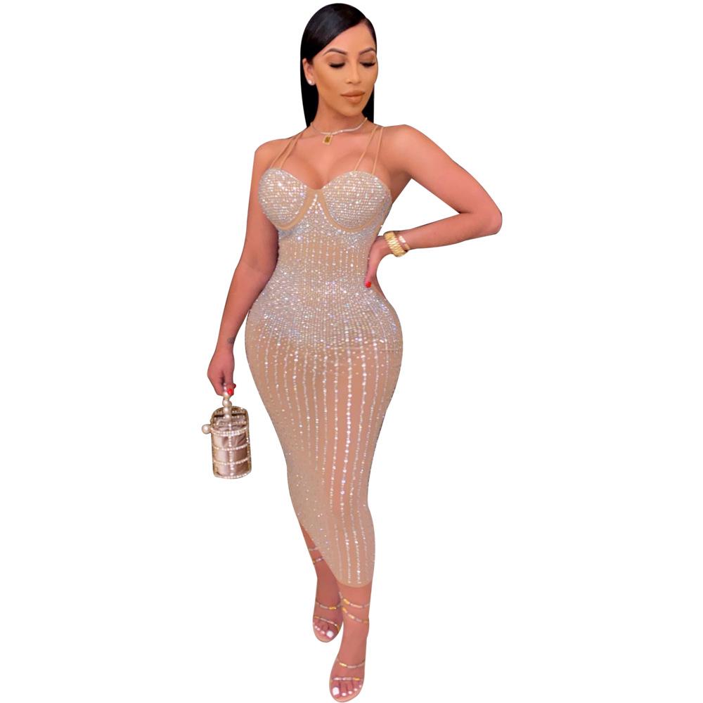 VK2072 Dámské štíhlé průsvitné šaty Hot Diamond