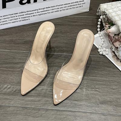 Women's High Heels Summer PVC Pump Shoes Party Sandals 2024 Nylon Indoor House Slippers Sapatiras Mujer Simple Style