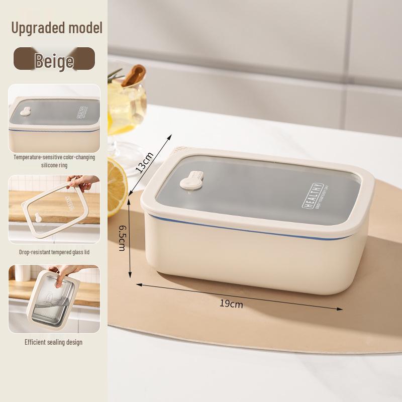 Korean Square 304 Stainless Steel Lunch Box with Airtight Glass Lid - Microwave Safe