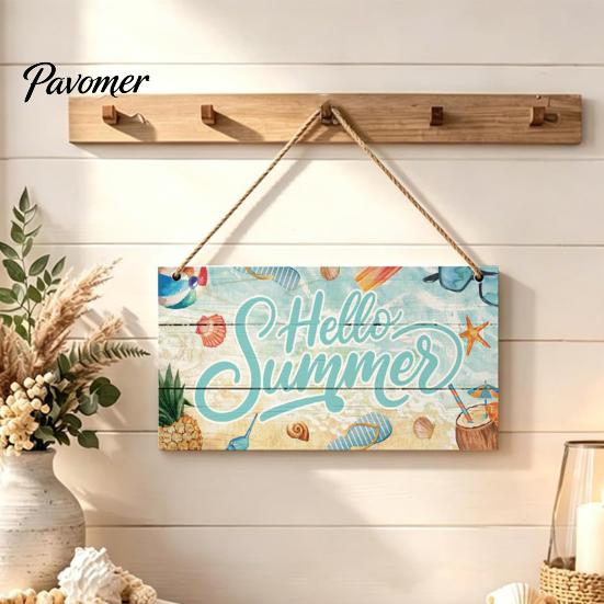 Wall Art for Porch Summer Wooden Hanging Sign, Beach Theme Welcome Sign Front Door Decor with Rope, Colorful Hanger Seasonal Farmhouse House