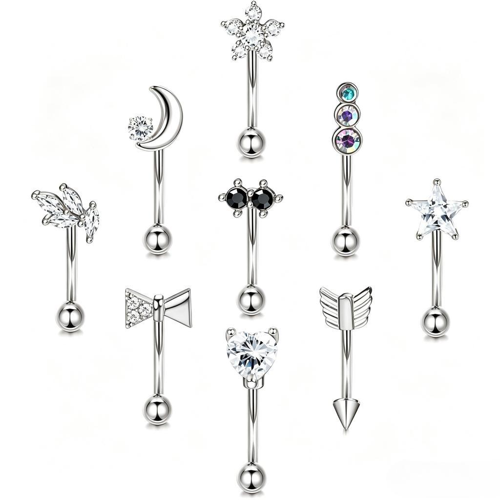 Cross-Border Hot Multi-Color Stainless SteelPiercing Eyebrow Nail Zircon Love Moon Star Eyebrow Studs