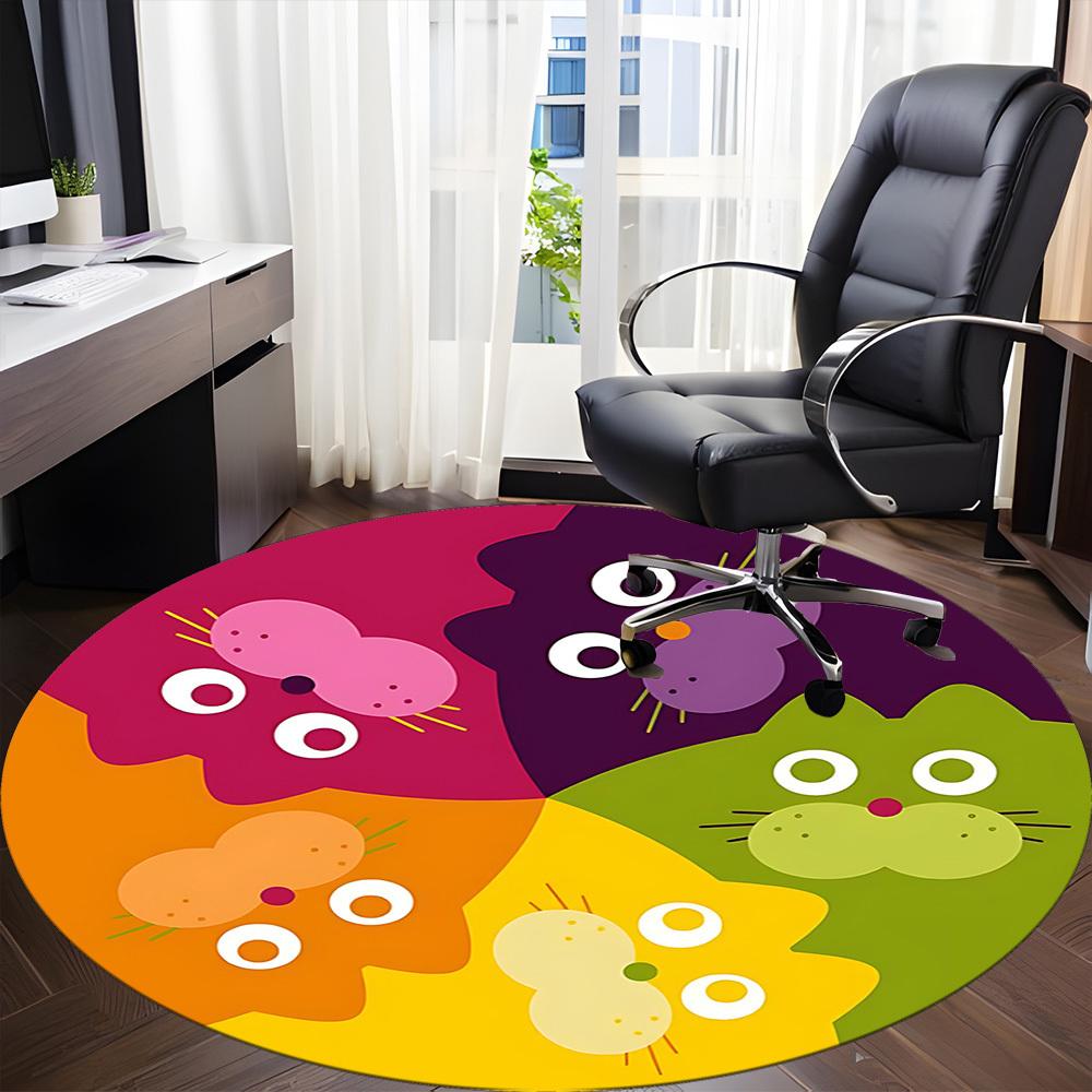 1pc Colorful Cats Office Round Area Rug, Under Office Chairs Bedroom Living Room Home Decor, Room Deco