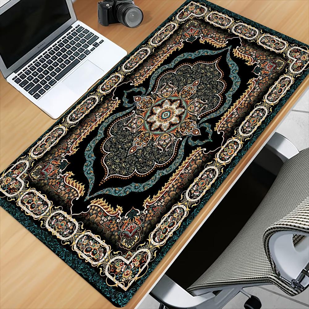 Vintage Persian Rug Extended Gaming Mouse Pad AntiSlip Stitched Edge Aesthetic Decor For Pc Gamer Office Workspace
