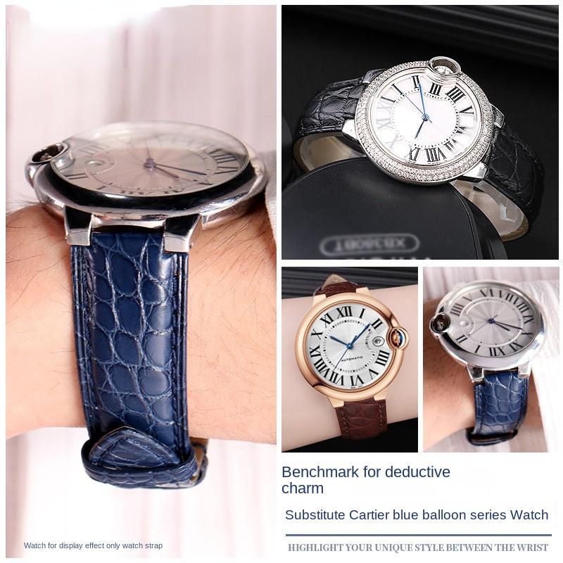 18-11mm 20-12mm Crocodile Genuine Leather Watchband For Cartier Blue Balloon Wsbb0025 Bracelet Watch Men's Women's Replace Strap