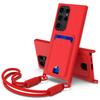 For Samsung Galaxy S23 Ultra Liquid Silicone Case Phone Back Cover with Card Holder and Short Strap