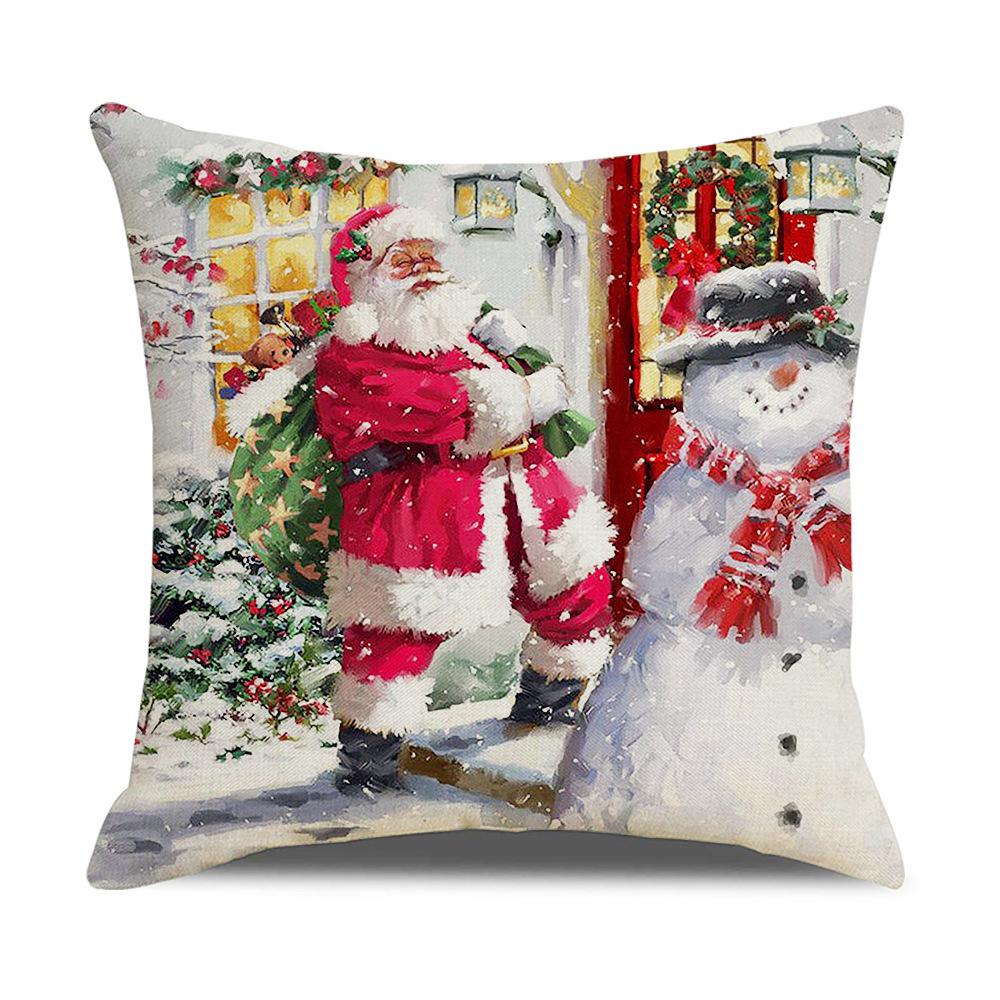 Weihnachtskissen Aquarell Cartoon Leinen Kissenbezug Europäischer Stil Nachttisch Kissenbezug Neuer Wohnstil