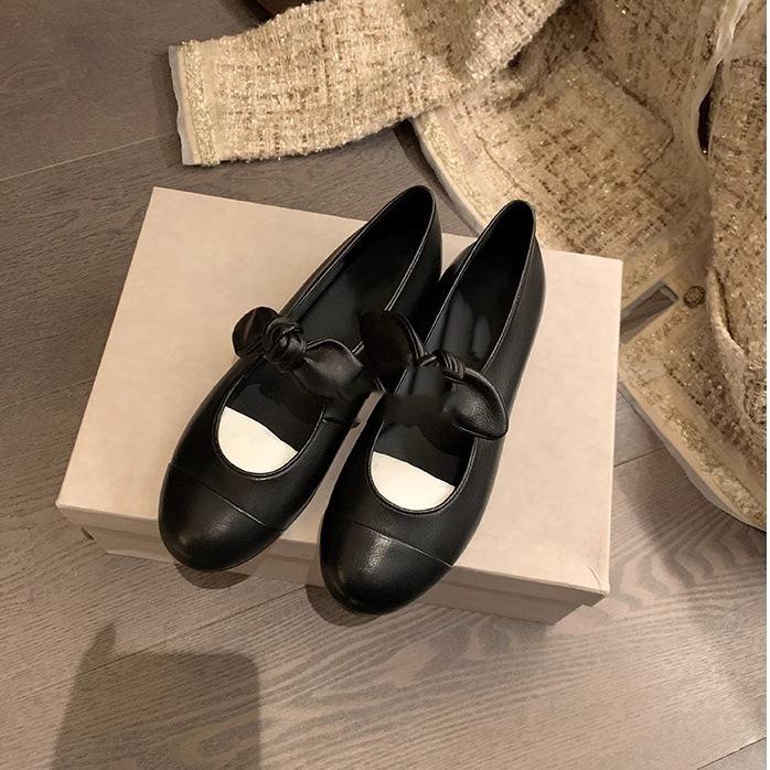 

Grape Girl Yin Same Princess Nini Xiaoxiangfeng Round Head Bow Ballet Shoes Single Shoes Women s Mary Jane Shoes 39 чёрный