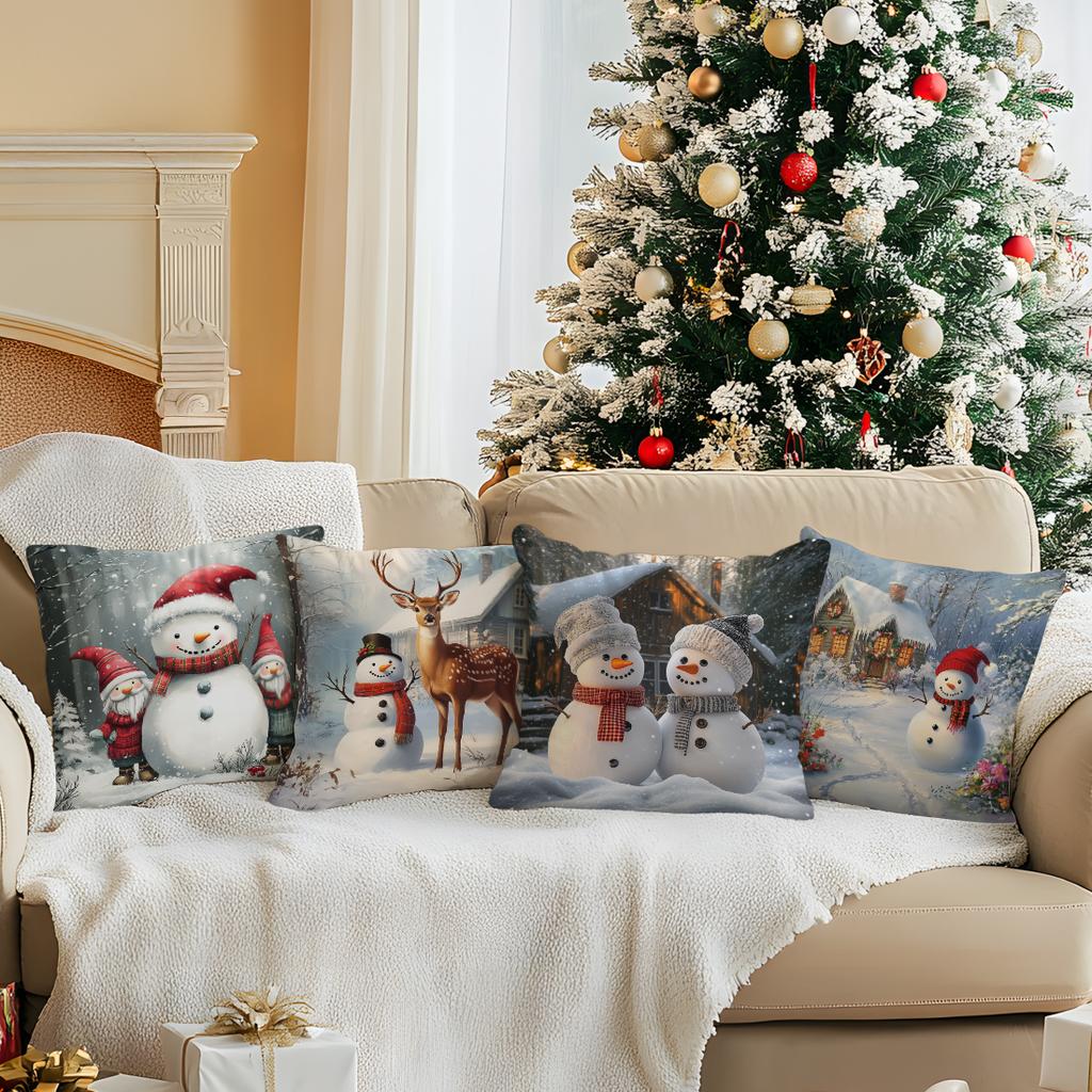 Christmas Snowman Pillowcase Square Bedroom Sofa Cushion Cover 100% Polyester Living Room Soft Cushion Pillowcase Home Decor