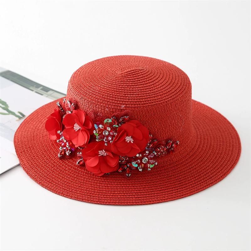 202604-shi Chic Ins Summer Drill Flower High Quality Encrypted Weave Paper Grass Grace Lady Fedoras Cap Women Leisure Panama Hat