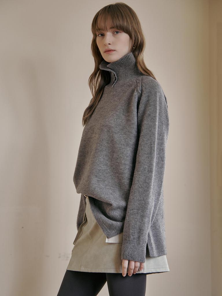 MAXZA Button-Up Collar Loose Fit Turtleneck Knit