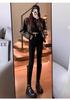 Women's High-Waisted Fleece-Lined Skinny Pants - Black, Non-Pilling, Slimming, Elastic Outerwear, Spring/Autumn Style.