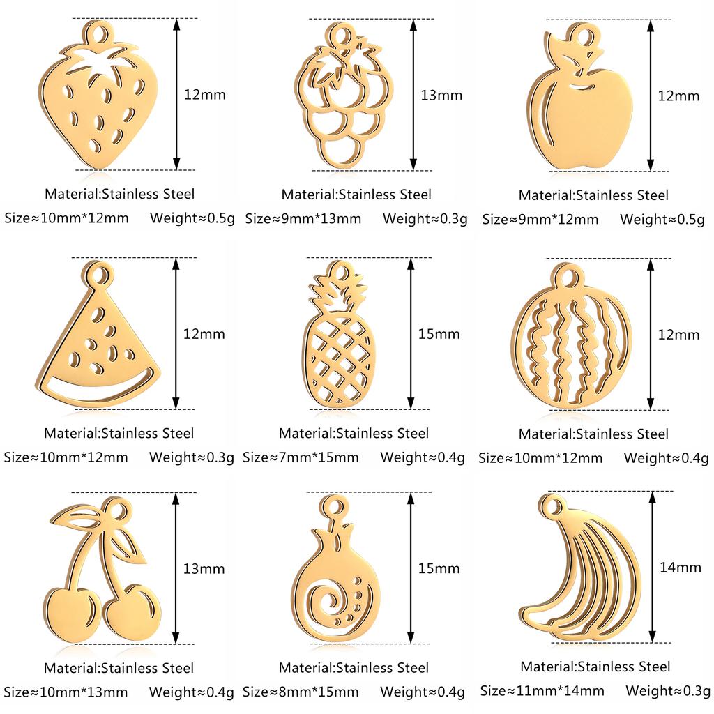 5Pcs Strawberry/Cherry/Pineapple/Watermelon Charms Stainless Steel Fruits Pendants DIY Bracelets Necklace Making Jewelry Making