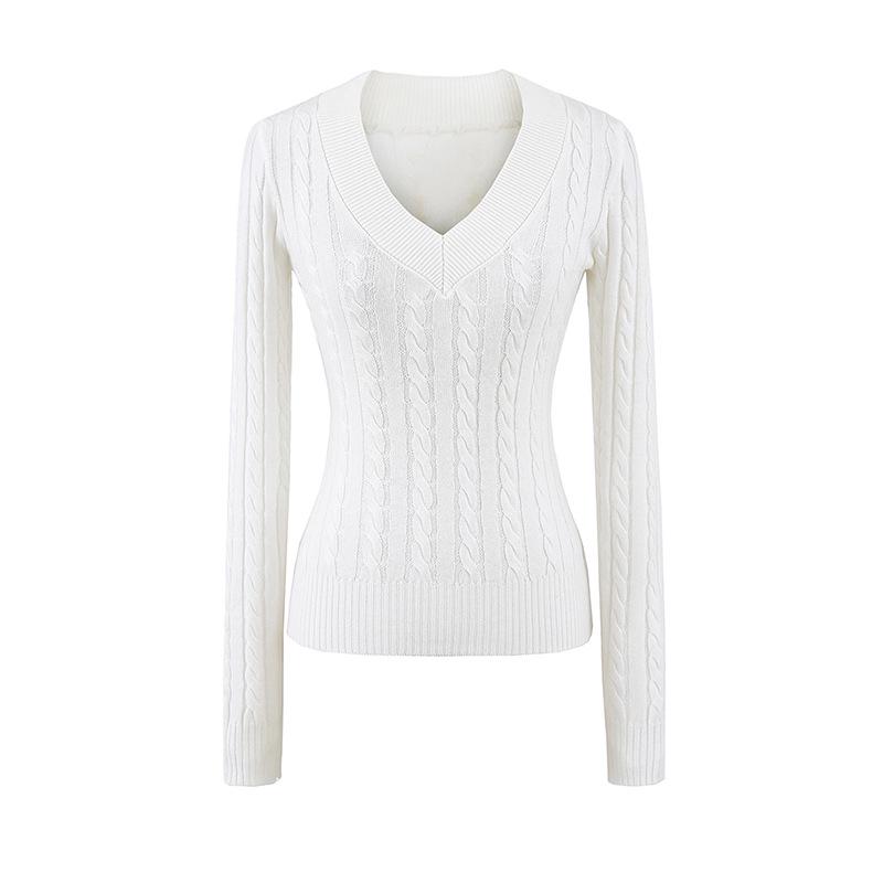 American Girl V-Neck College Style Slim Cable Knit Sweater