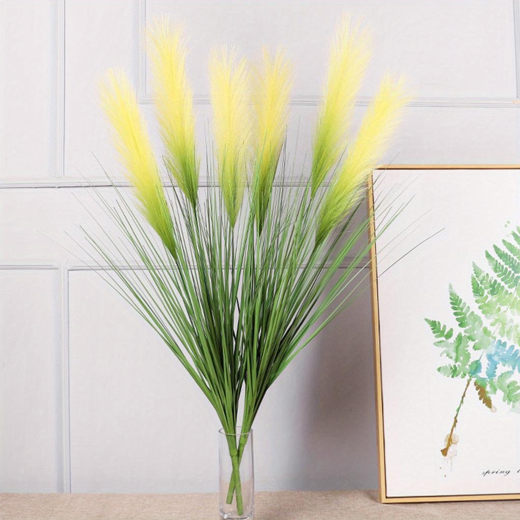 2 Bunches Artificial Greenery Plants with Reed Flower Wheat Grass 85cm Faux Reed Grass Fake Shrubs Pampas Flower Bouquet for Home Garden Wedding Decor