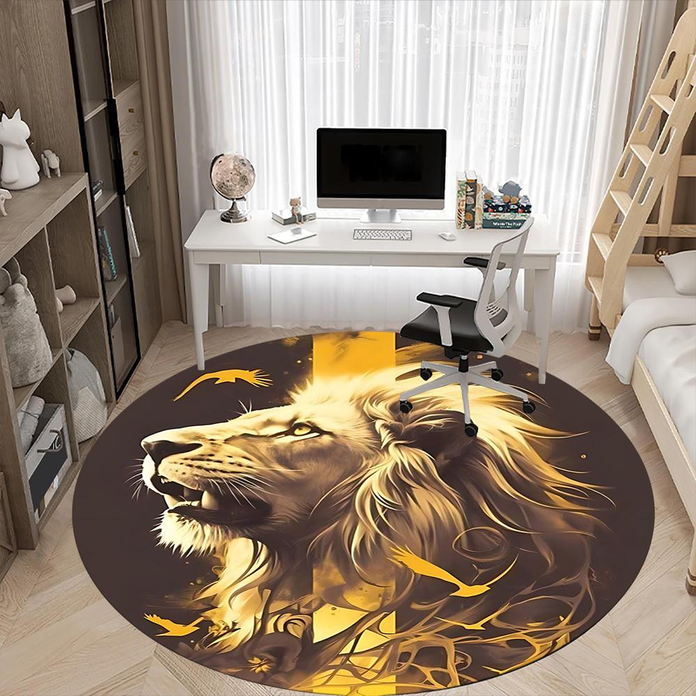1pc Lion Majesty Office Round Area Rug, Indoor Mat Suitable ForOffice, Under Office Chairs Bedroom Living Room Home Decor, Room Deco,  n37