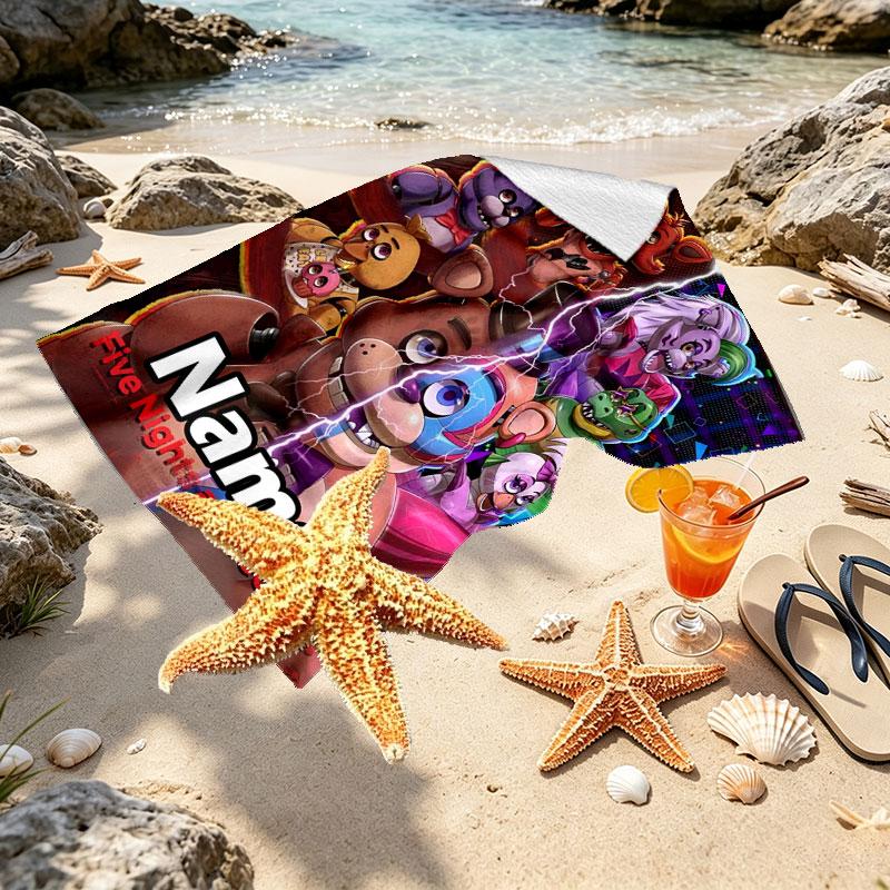 Custom Name Personalized Five Nights at Freddy's Print Beach Towel, for Trip Camping Beach Party Home Decor, Birthday Gift for Family & Friends