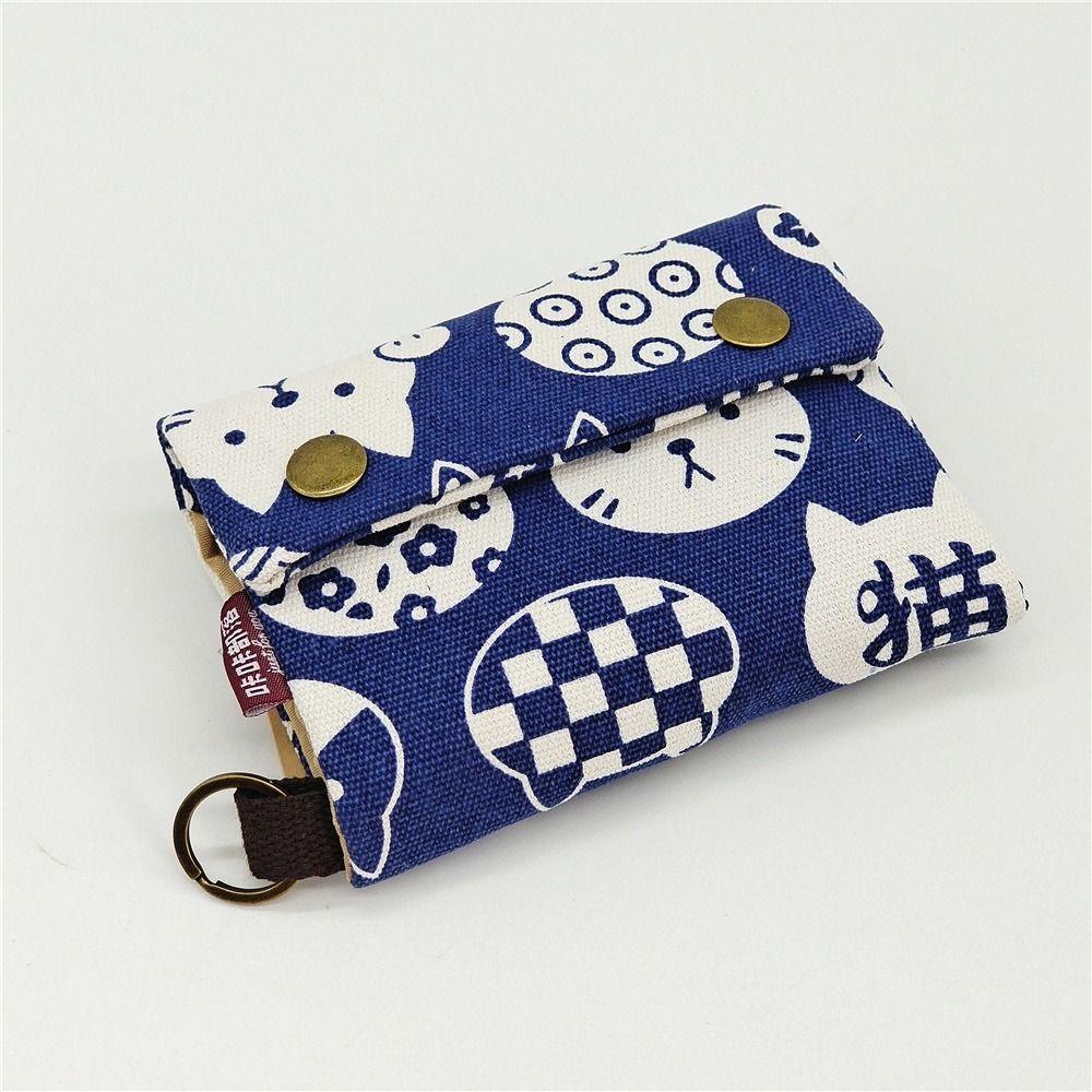Print Maneki Neko Wallet Portable Zipper Short Wallet Multifunctional Canvas Coin Purse  Women