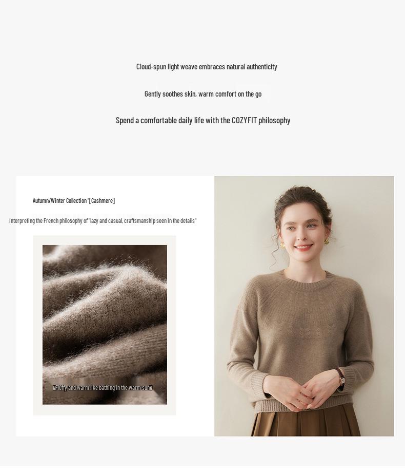 Women's Cashmere Knit Long Sleeve Pullover - Versatile Round Neck, Thick, Solid Color, Perfect Base Layer for Autumn/Winter