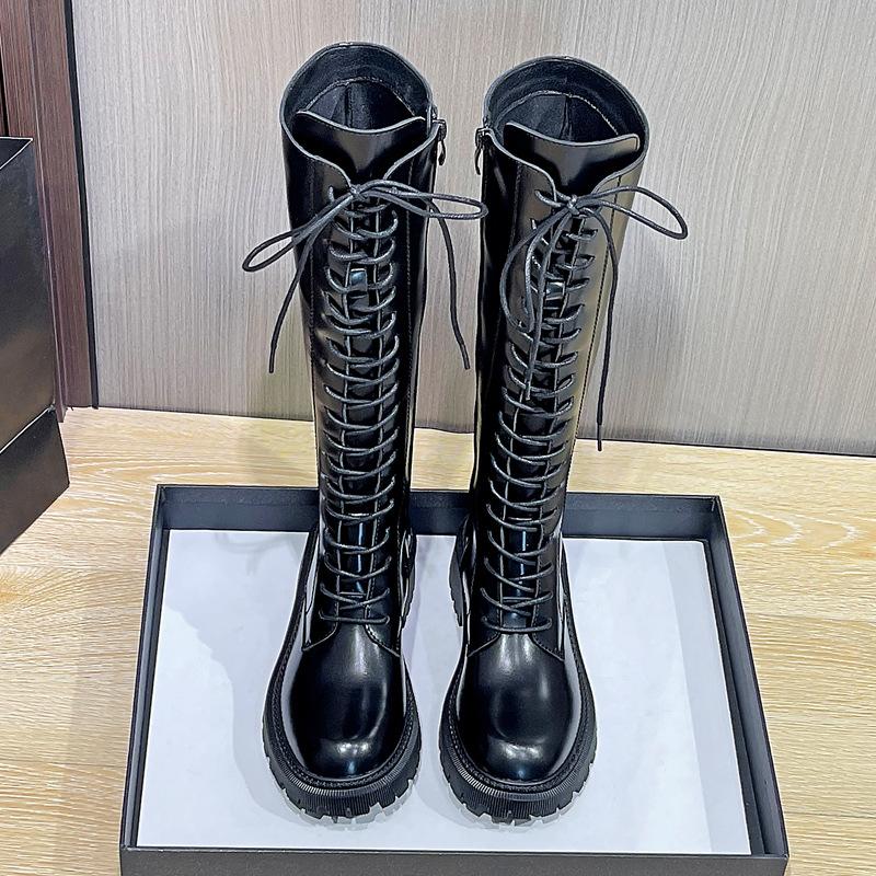 Boots Women's Knight Boots Long Martin Boots Women's 2025 Spring, Autumn and Winter Platform Boots Locomotive British Style Fleece