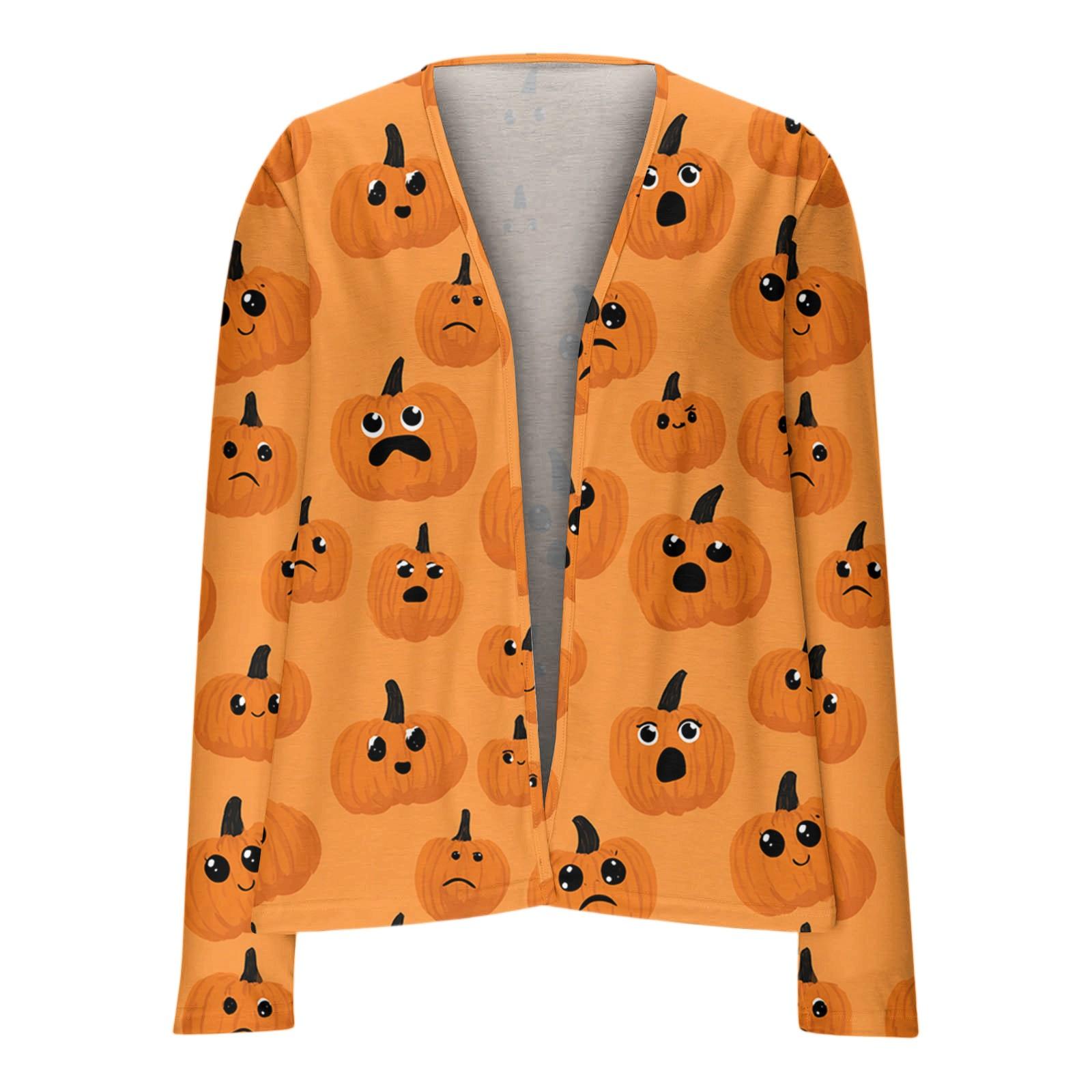 

Ladies Loose Comfortable Casual Fashionable Long Sleeved Cardigan With Halloween Print Top L оранжевый
