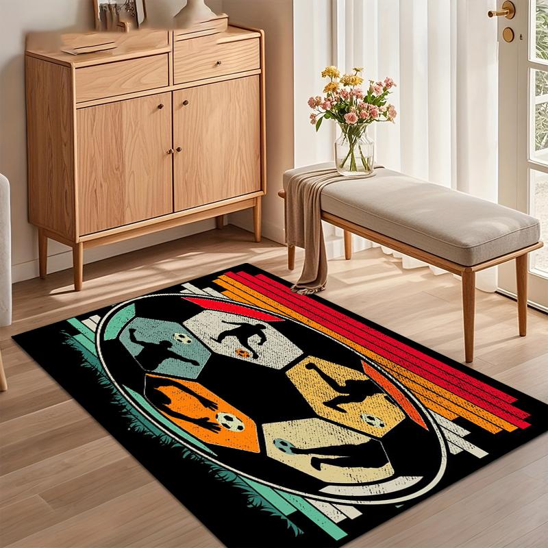 Retro Soccer Print Non Slip Area Rug Soft Washable Entryway Floor Mat for Living Room Bedroom Sports Lover Decor Pieces