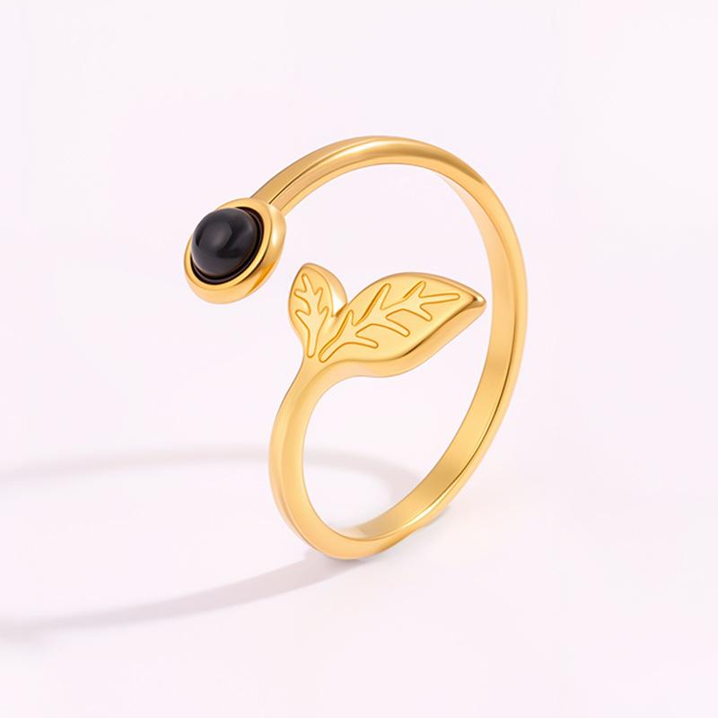 Offener Ring im Luxus-Stil mit Natursteinen in Blattform - Perfekt für Paare, Modischer Titan- und Stahlring