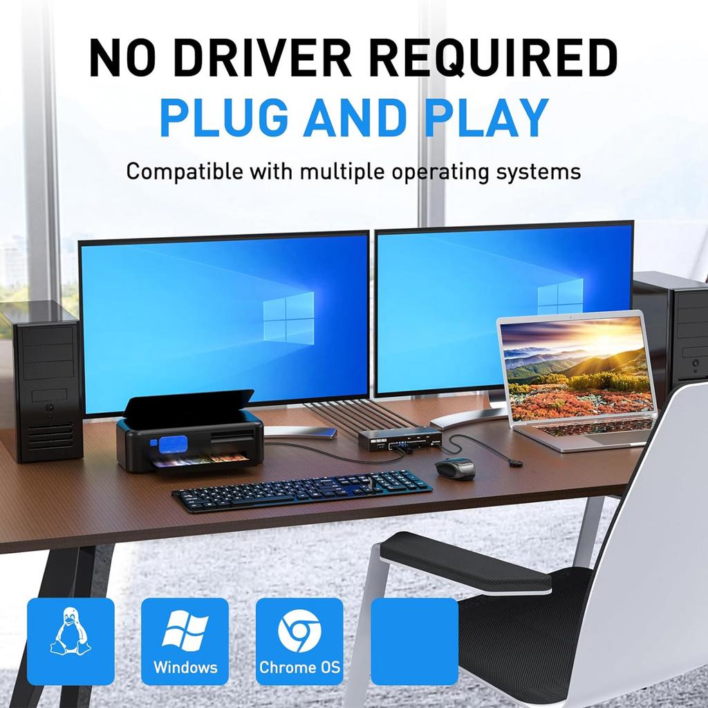 Dual Monitor KVM   USB 3.0  -Compatible KVM   2 Monitors 3 PCs 4K60Hz 2K144Hz, EDID Lator, Dual Monitor KVM   with 4 USB 3.0 Ports, 
