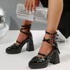 Fashion 2025 Punk Platform Chunky High Heels Women Metal Ankle Strap Mary Jane Lolita Shoes Woman Y2K Black Patent Leather Cosplay Shoes