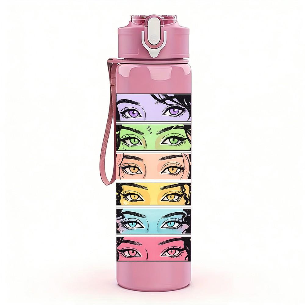 1PC Layer Paper Girl Portrait 750ml Color Plastic Sports Water Bottle Leakproof Flip Straw Lid Suitable for Sports Office Home Use