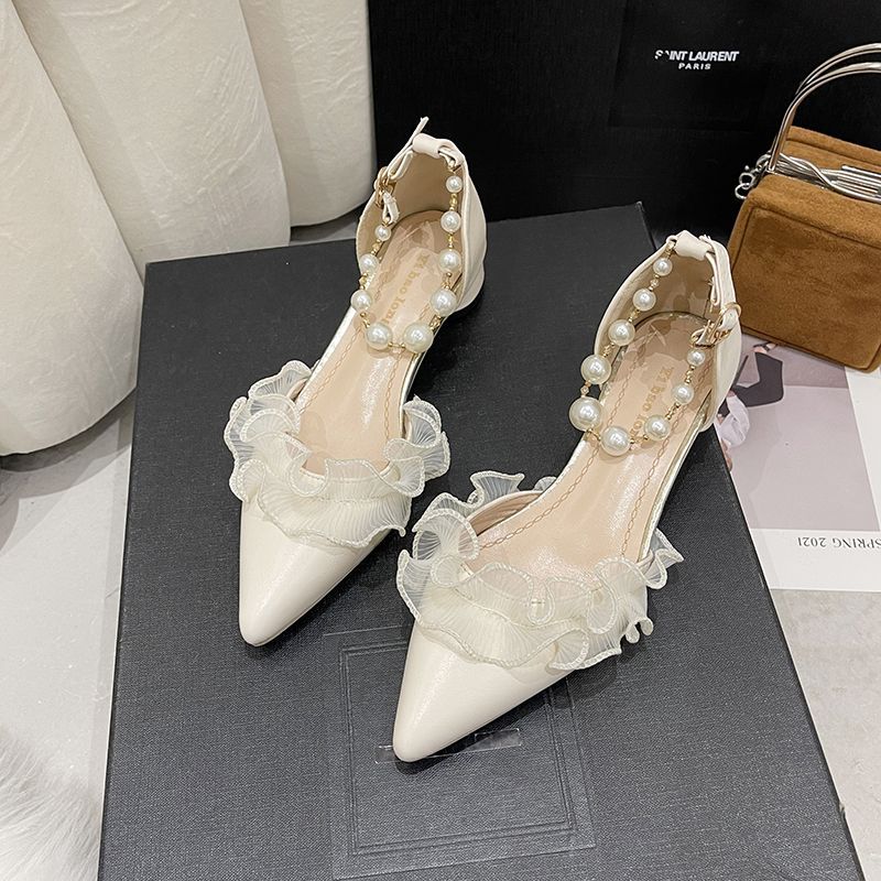 Pointed single shoes women's design sense niche spring and summer new late evening breeze gentle shoes middle heel French bag head sandals