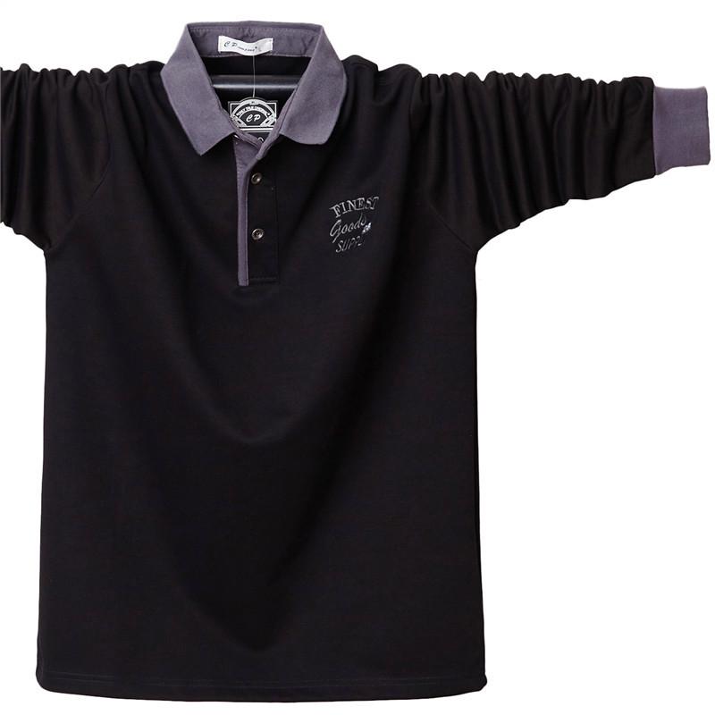 Men's Plus Size Long Sleeve Polo T-Shirt with Embroidery Design