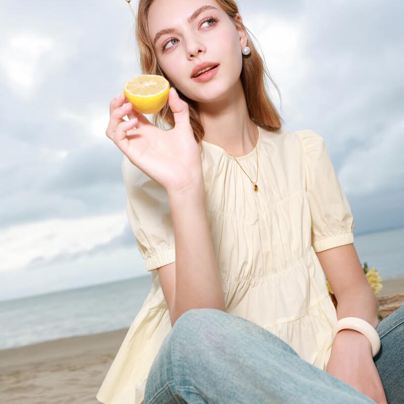 SanCai 100% Cotton Puff Sleeve Top