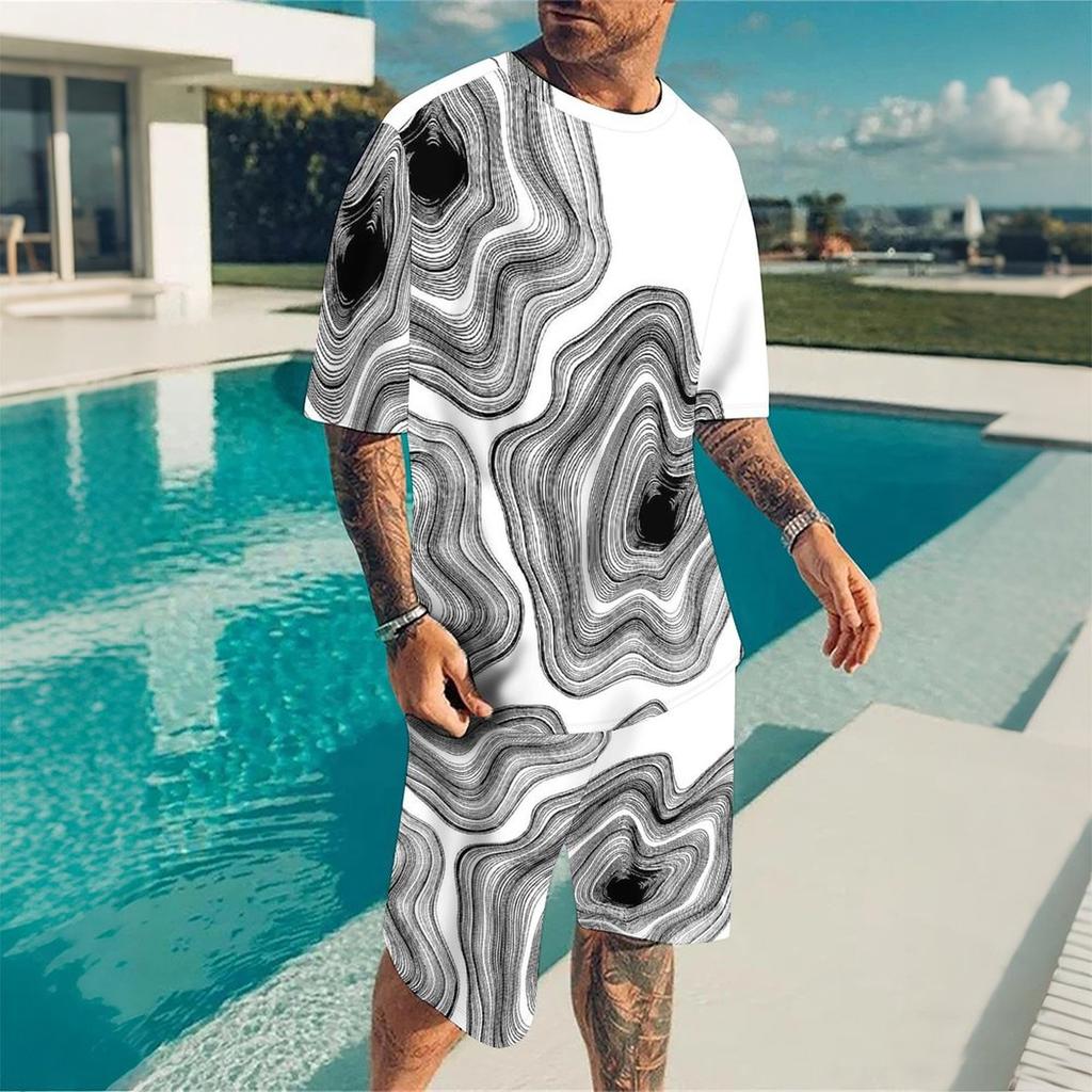 Men Vintage Newspaper Text Full Print Short Sleeve Tee And Matching Shorts Two Piece Outfit