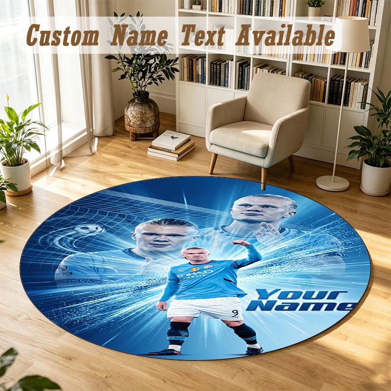Round Rug Custom NameErling Haaland Pattern Non Slip Carpet Home Floor Decor