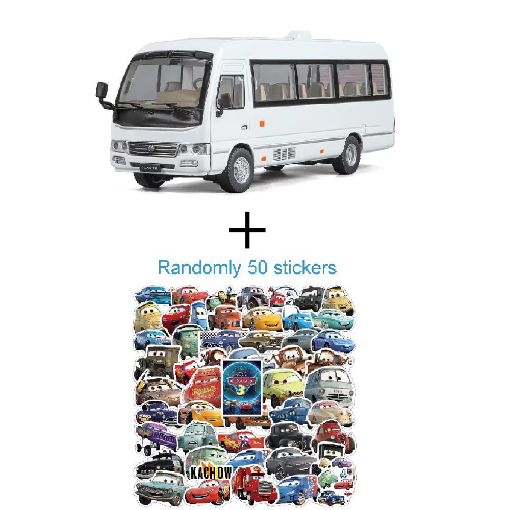 1:24 Scale Coaster Model Car Toy Free Wheeling Doors Opened Metal Diecast Miniature Bus Sound Light Vehicle Models Hobby Gifts