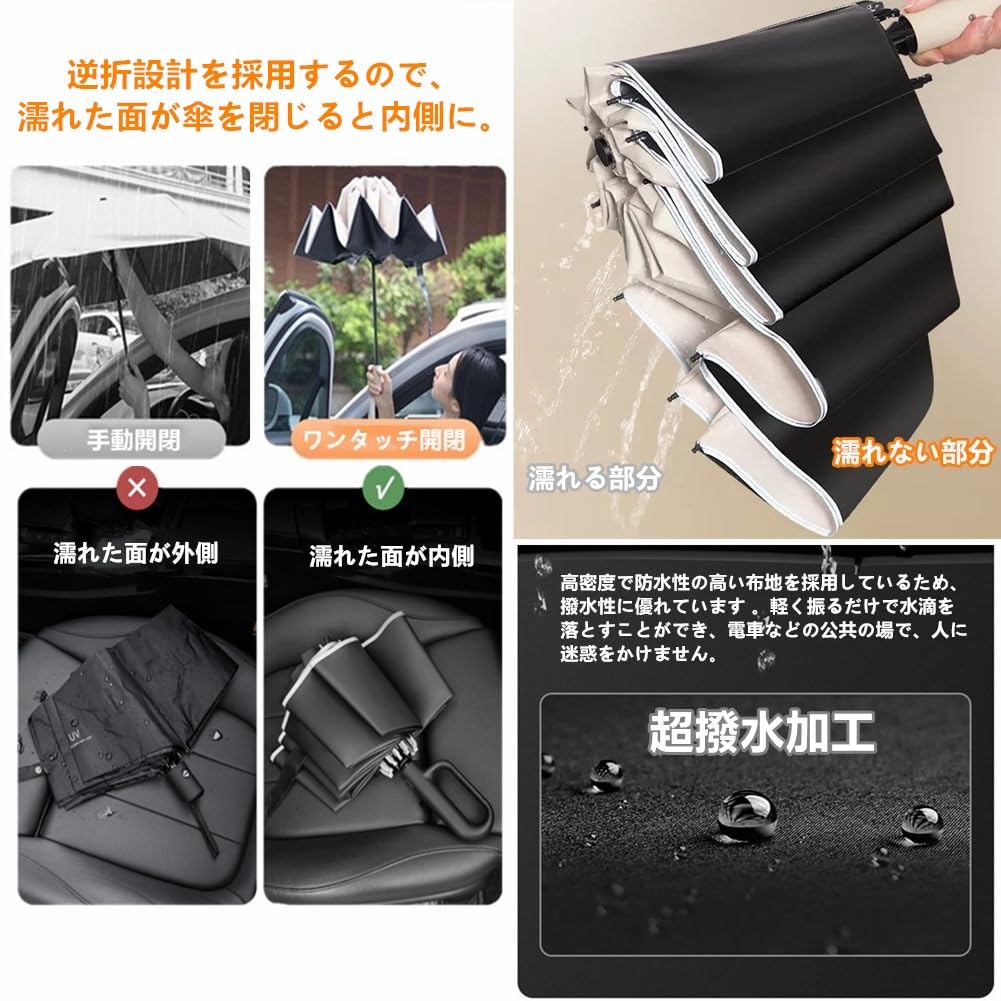 Folding Reverse Folding Safety Automatic Opening and 10 Reflective Sun UV Heat Suitable for Sunny and Rainy Typhoon UV Portable Umbrella, Design,