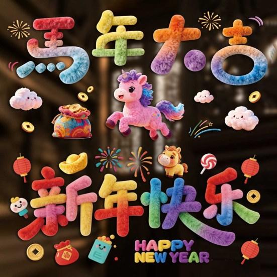 Chinese New Year Window Clings 2026 Year of The Horse Window Sticker Removable Static Decals for Spring Festival Restaurant Store Party Decor