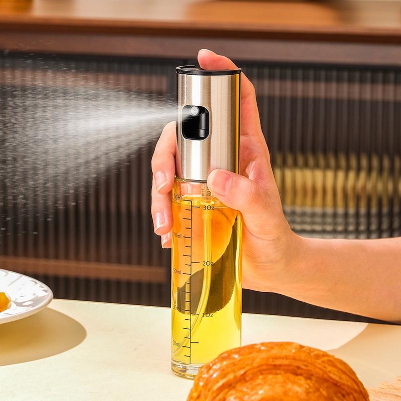 304 Stainless Steel Spray Oil Bottle - Leak-proof Glass, 100ml, Press-type for Oil, Sauce, & Vinegar
