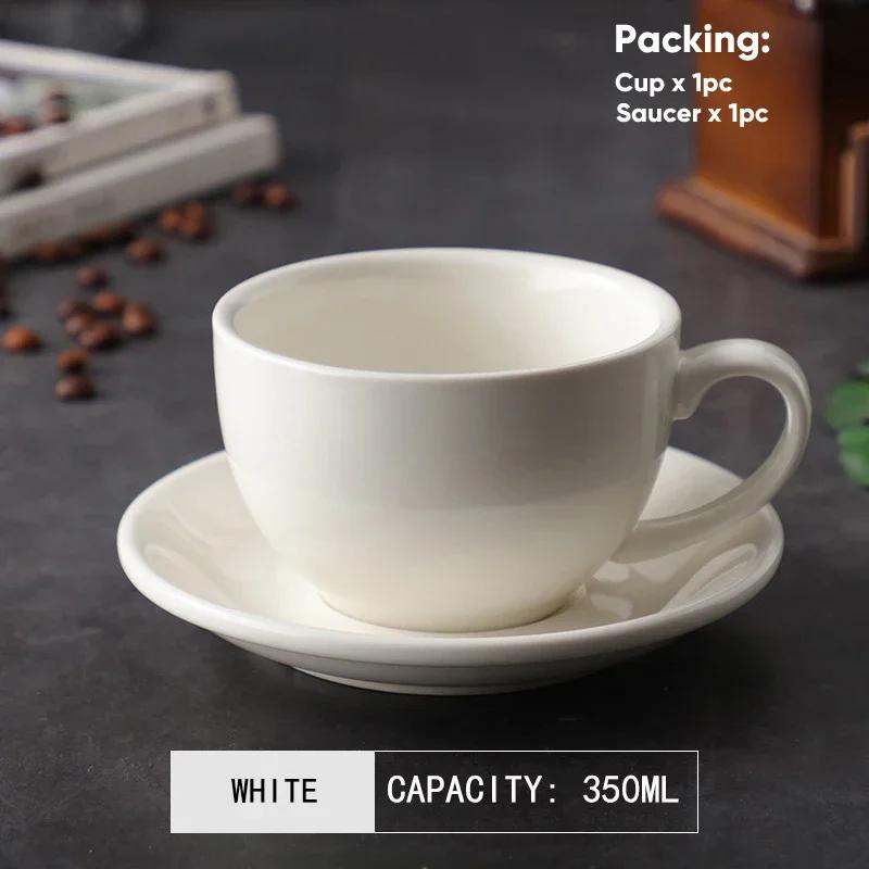 350ml Latte Cups Ceramic Coffee Cup and Saucer Set Pottery Breakfast Milk Mug Afternoon Teacup Porcelain Water Mugs Wholesale