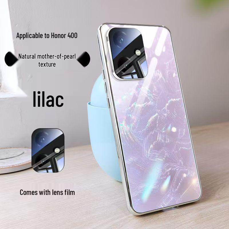 

Чехол для телефона Honor 400 Pro из стекла с текстурой перламутра, с полным покрытием камер и защитой от падений Mother-of-Pearl White