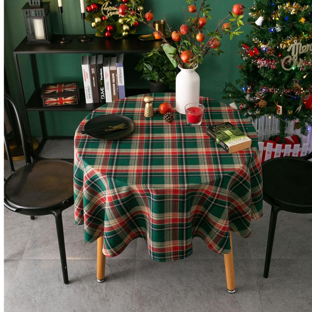 American Retro Christmas Plaid Tablecloth Round Rectangular Dining Tea Table Cover Holiday Decor