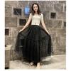 Qooth Women A-line Skirt Wide Hem Polka Dot Chiffon Mid Length Elastic Waist Casual Skirt  QT2632