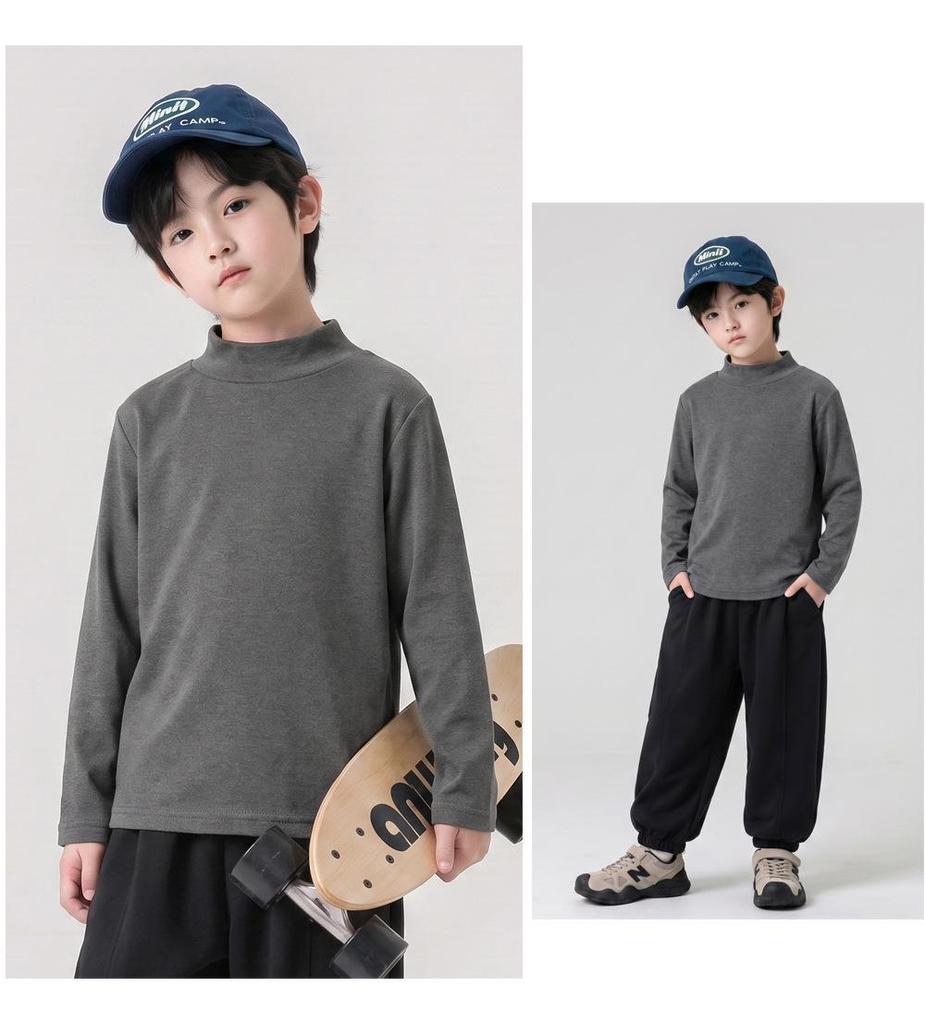 Muno Boys' Korean Style Versatile Half-High Neck Warm Top for Autumn/Winter